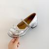 Fashion Red Pumps for Women Spring Autumn Thick Middle Heel Leather Women's Single Shoes Fashion Round Toe Bow Heeled Mary Jane Shoes