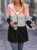 Women's Casual Color Block Spliced Hooded Jacket for Autumn and Winter