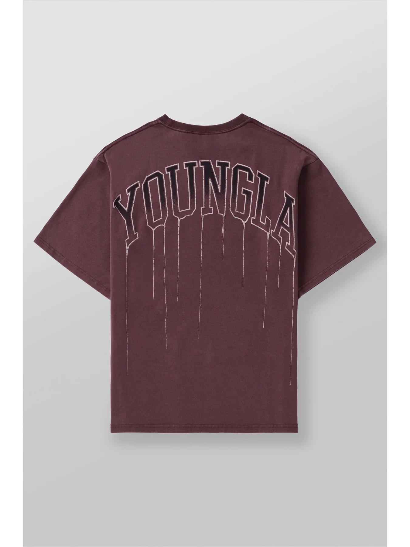 

Мужская хлопковая футболка YOUNGLA с круглым вырезом, свободная, для спортзала, ткань 240 Double Extra Large вино красного