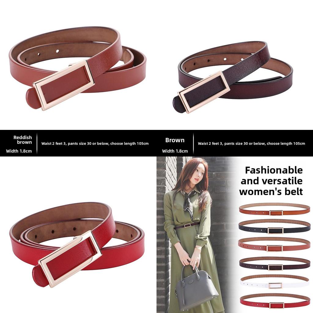 Leather Women Belt With Simple Smooth Buckle For Casual Pants And Office Wear