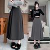 Petite High-Waisted Gray Pleated A-Line Skirt for Women - Slim-Fit, Mid-Length, Spring/Autumn 2025 Collection