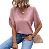 Bluză de vară elegantă casual, cu dantelă, decolteu în V, mâneci scurte evazate, croială largă, culoare solidă, top pentru femei, modă feminină, îmbrăcăminte simplă pentru birou