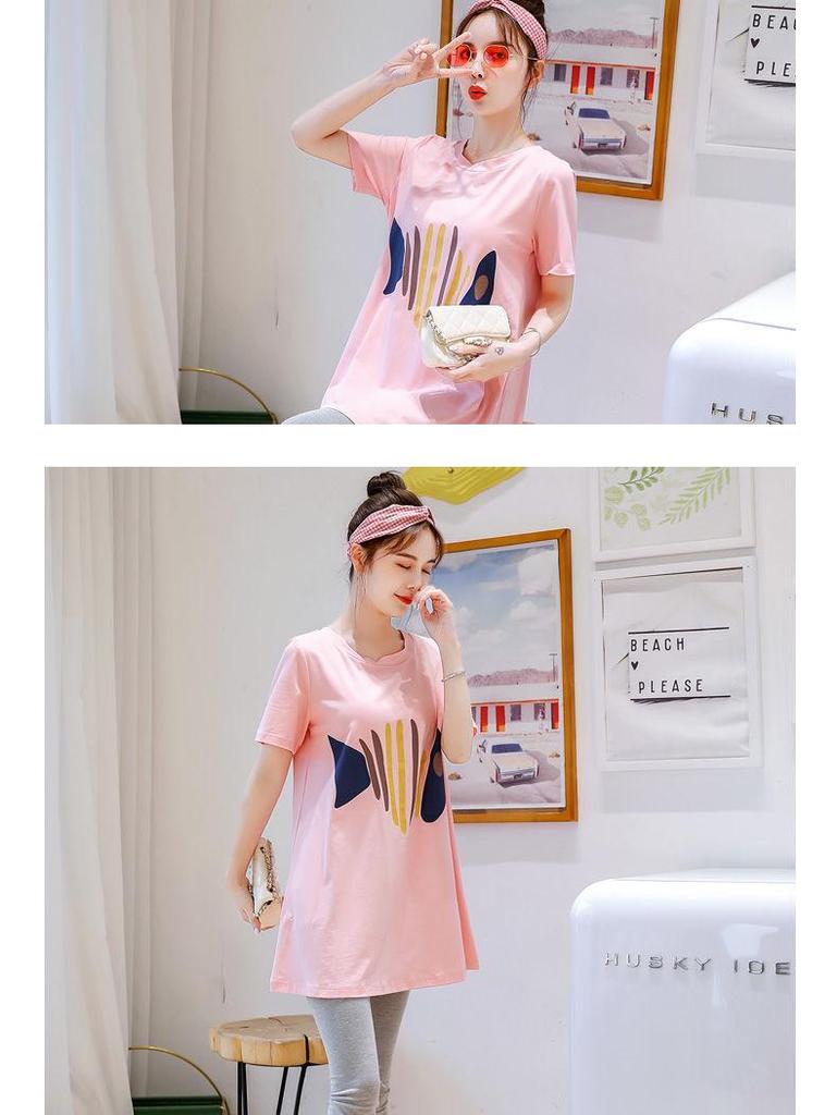 2024 Mid-length Korean Loose Maternity T-Shirt - Trendy Spring/Summer Short-Sleeved Tops