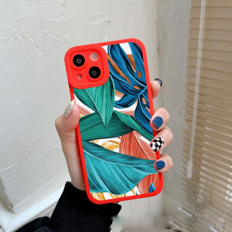 Leaves Monstera Green Case For iPhone 14 Plus 14 13 12 11 Pro Max XR XS X 7 8 Plus SE 2020 Cases Cute Soft Silicone Back Covers