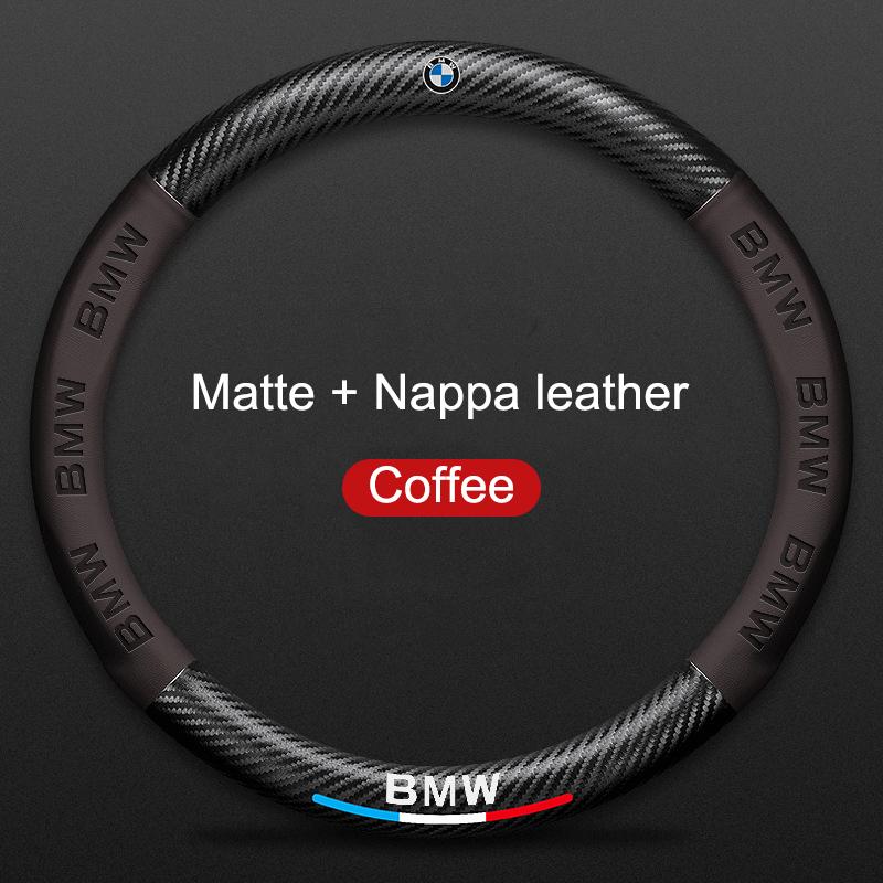 For BMW 1 2 3 4 5 6 7 Series X1 X3 X4 X5 X6 X7 87 F20 E36 E46 E90 E39 F10 F16 Car Steering Wheel Cover Leather Case Decoration C-coffee