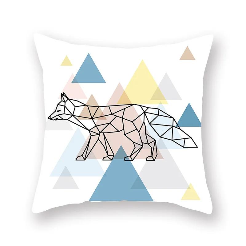 Polyester Nordic Style Cute Cartoon Throw Pillow Case Geomtric Animals Deer Giraffe Sofa Seat Cushion Cover For Living Room