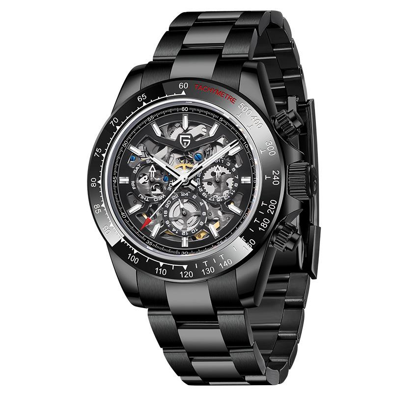 PAGANI DESIGN P1777 Men s Multifunctional Skeleton Stainless Steel Mechanical Waterproof Wristwatch
