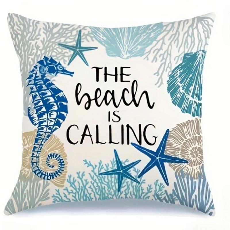 Sommer Meeresstrand Kissenbezug Meeresleben Muscheln Seesterne Seepferdchen Schildkröte Küsten Outdoor Dekorativ Tropisch Nautisch Sofa Zuhause
