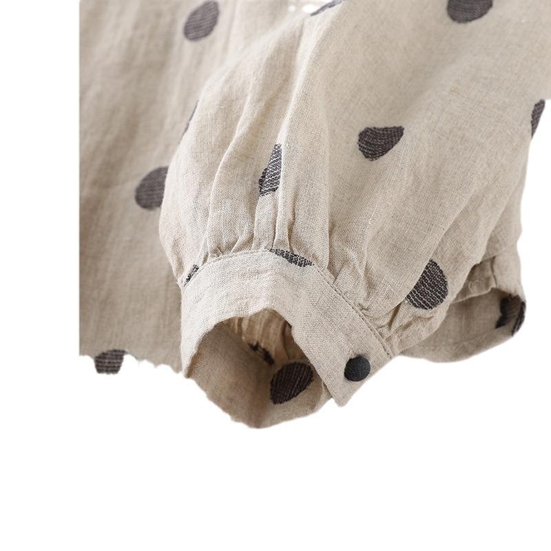 2025 Herbst neue Baumwolle und Leinen Retro pastoral gepunktetes Hemd Damen altmodischer Kragen langärmeliger Cardigan Top