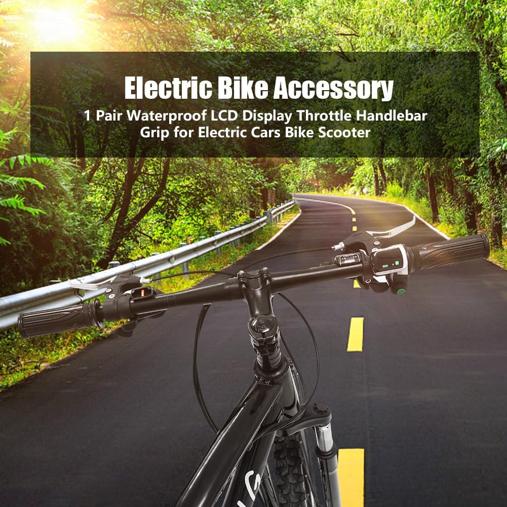 Vbest life 1 Pair E-Bike Throttle Voltmeter Handlebar Grip, Waterproof E-Bike Throttle Handlebar with LCD Display Modified Part for Electric Bike