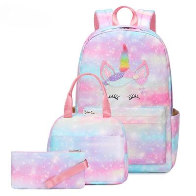 Lightweight Primary Secondary School Students Schoolbag Gradient Rainbow Unicorn Printed Backpack Large Capacity Rucksack Girl Lunch Bag
