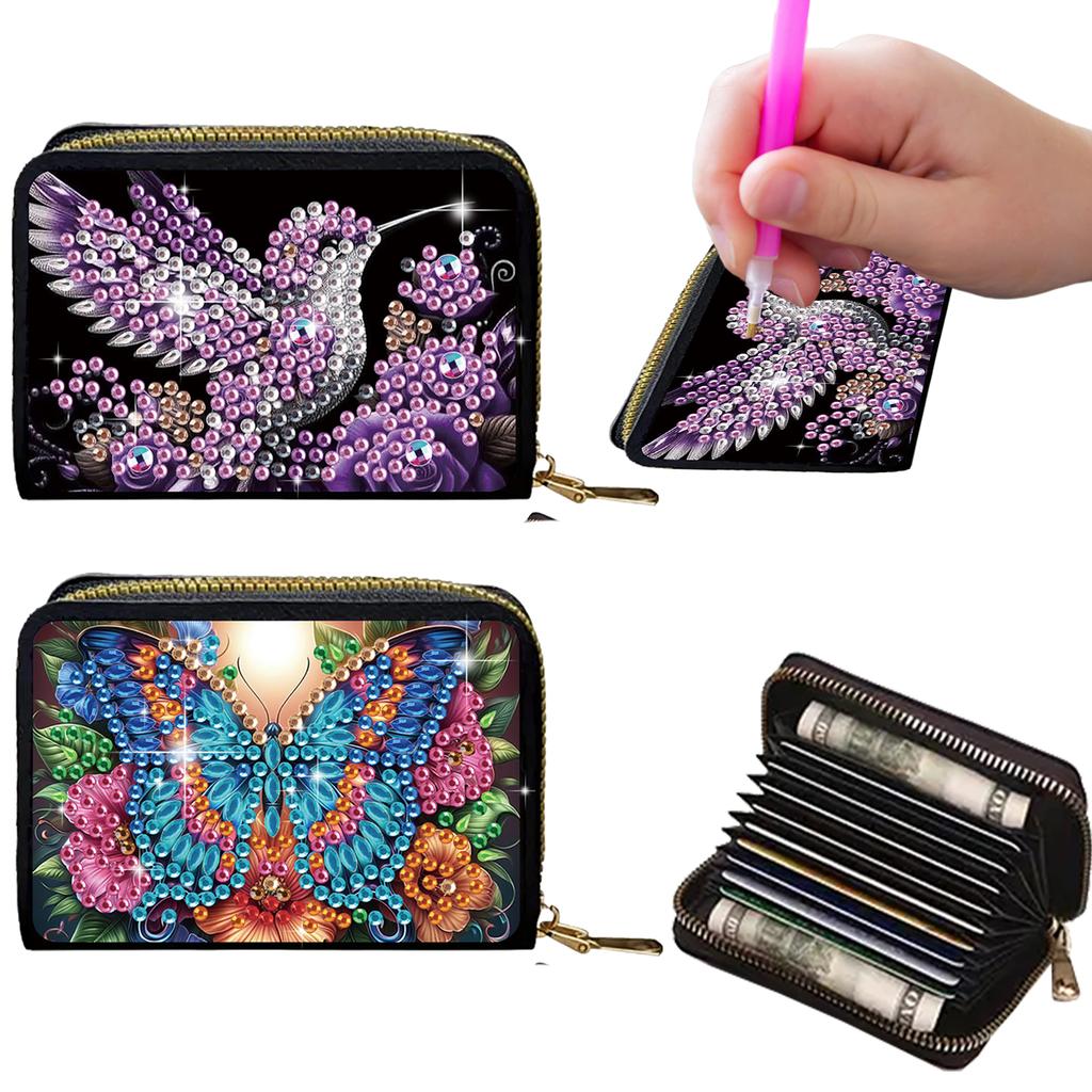 2pcs Animal Pattern Diamond Painting Fashion Card Holder DIY Diamond Painting Art Kit ID Storage Bag for Travel and Daily Use