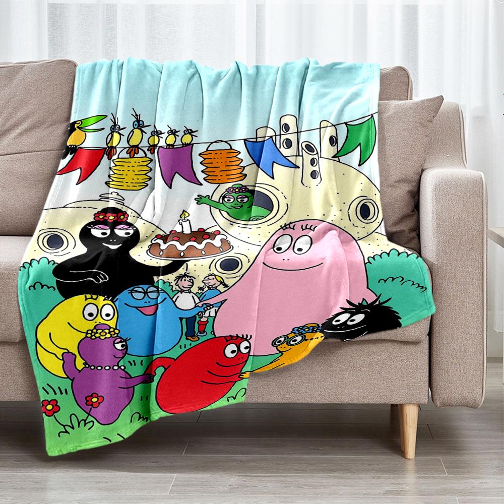 Barbapapa Theme Printed Blanket - Perfect for Couch, Bed, Travel & Outdoor Use | Machine Washable, Cozy & Durable.