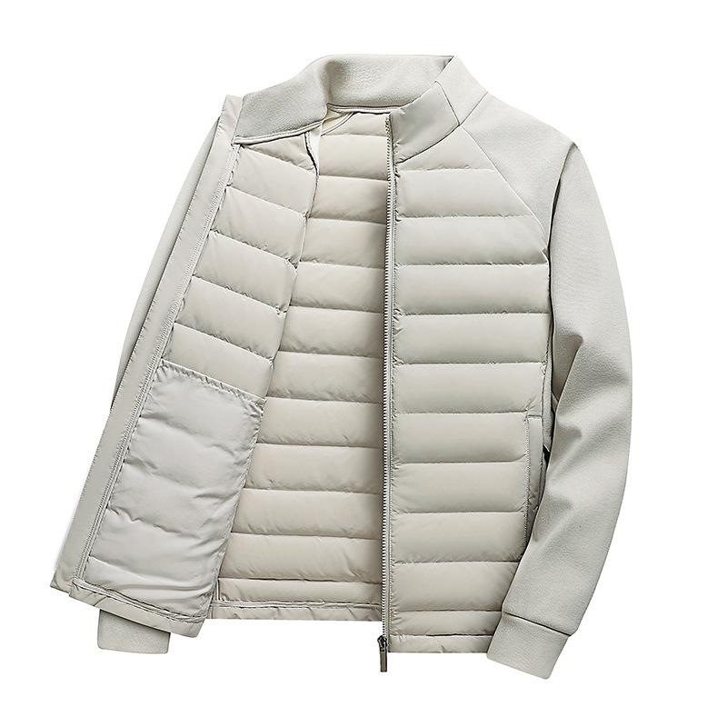 

Men’s Lightweight White Duck Down Patchwork Jacket, Stand Collar, Autumn/Winter 2025 Collection. L брудно-білий