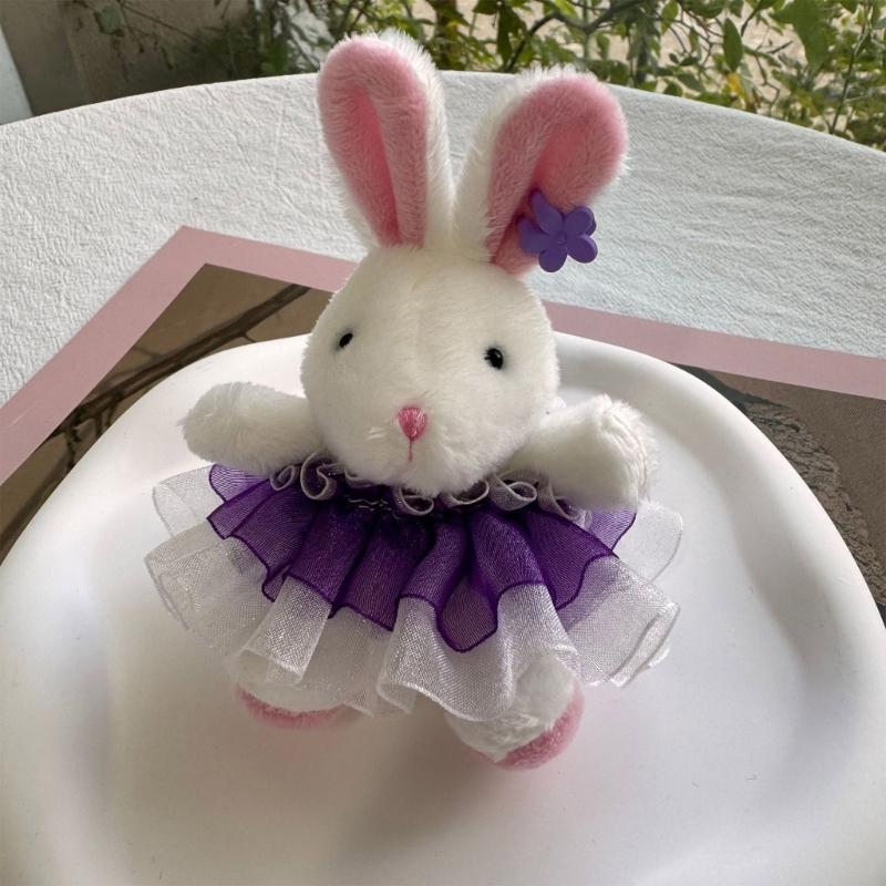 Lovely Rabbits Toy Keychain Soft Plush Pendant Key Chain Cartoon Animal Shaped Keyrings Ornament Stylish Bag Charm