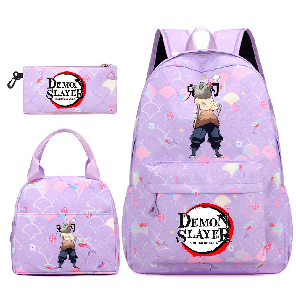 3Pcs/set Anime Demon Slayer Printed Backpack Handbag Pencil Case for Teenger Student Bookbag Women Large Capacity Waterproof Travel Bag Mochila
