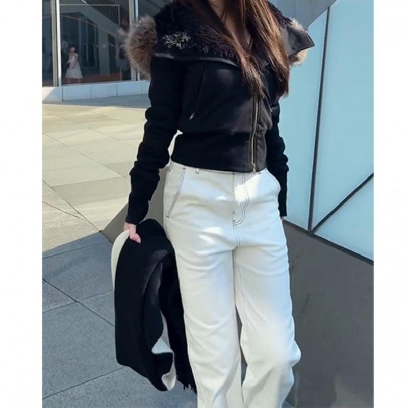 Hooded Fluffy Jacket Women's Winter-feeling Plush Thickened Cotton Jacket Short Top