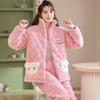 Coral Velvet Třívrstvá polstrovaná bunda a pyžamo pro ženy Zimní flanelová domácí kombinéza s extra silným teplým zipem a sametem