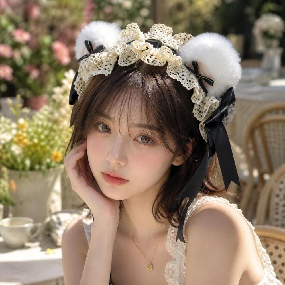 Big Bow Lolita Headband Fluffy Plush Cosplay Hair Accessory Casual Bear Ear Headband Halloween