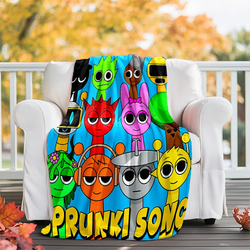 1pc SPRUNKI3 Theme Blanket - Digital Print, Polyester, Cozy for All Seasons, Perfect for Outdoor, Camping, and Travel