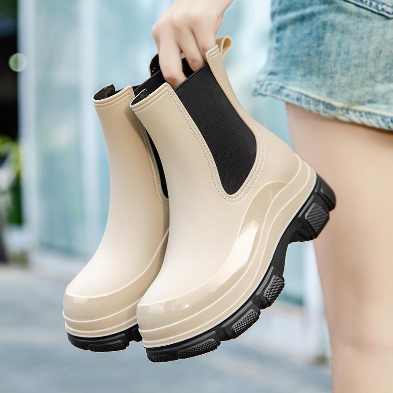 Medium Tube Rain Shoes Women's Fashion Water Shoes Wear Non-slip Outside Medium Tube Water Shoes Adult Short Rain Boots