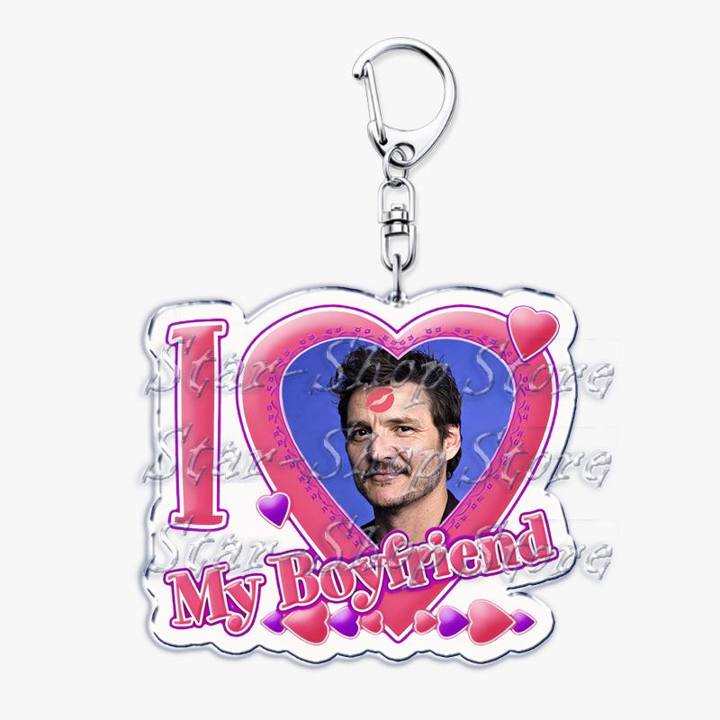 Hot Pedro Pascal I Love My Boyfriend Heart Keychain for Women Accessories Key Chain Ring Keychains Jewelry Fans Gifts