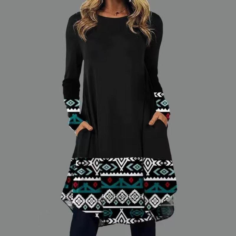 JPNTKY Moda Autunno Inverno Manica Lunga Girocollo Abiti Casual