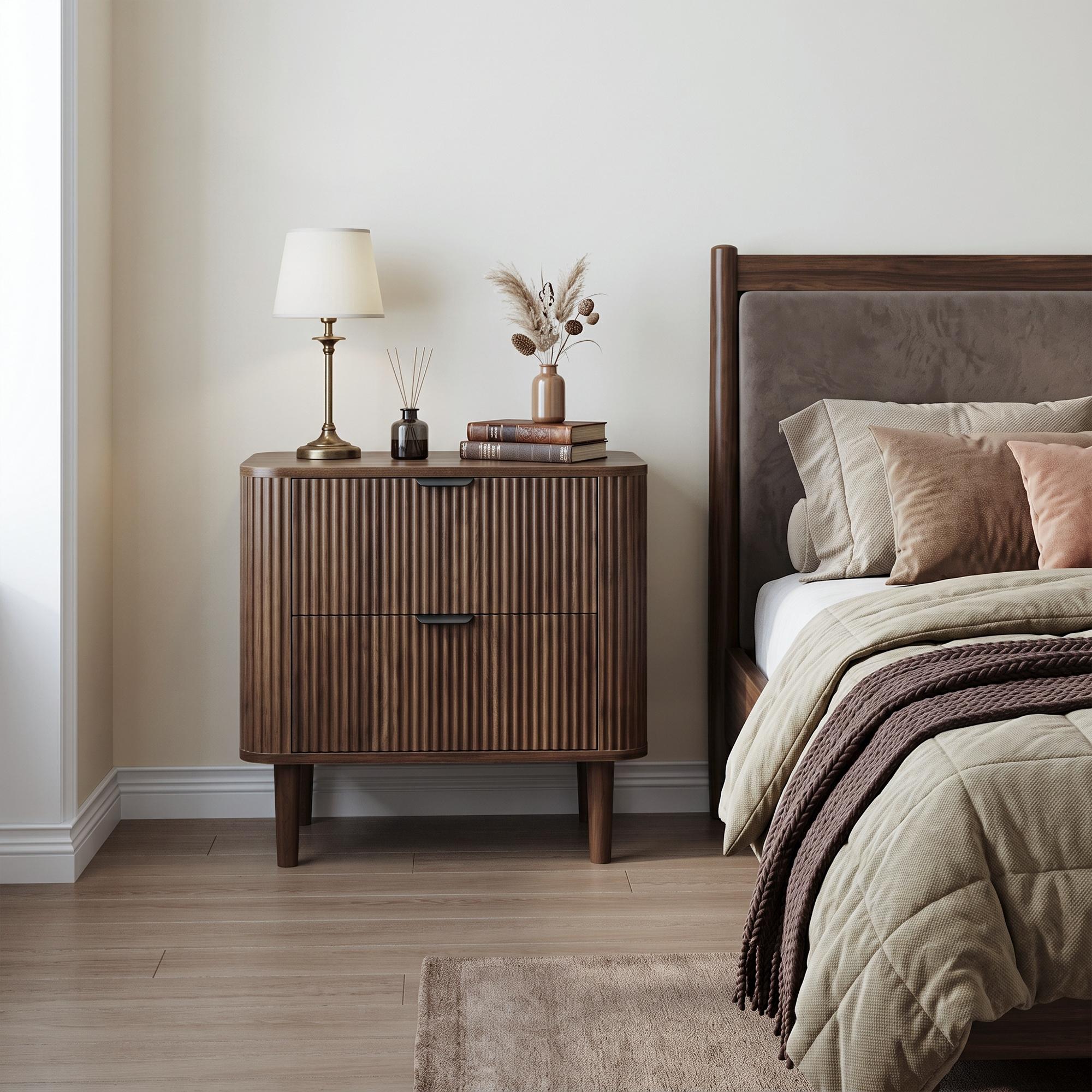 Simple bedside table, grooved wooden with