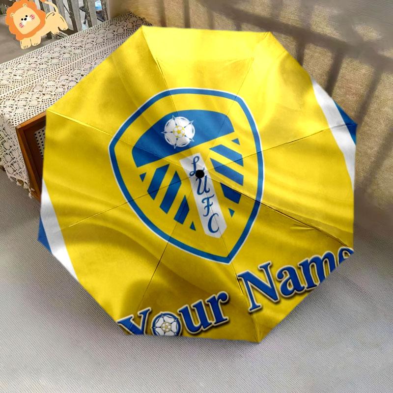 1 PC Automatic Folding Umbrella - Leeds United Custom Name Pattern, Portable & Foldable Design with 8 Ribs, Christmas Birthday Gifts