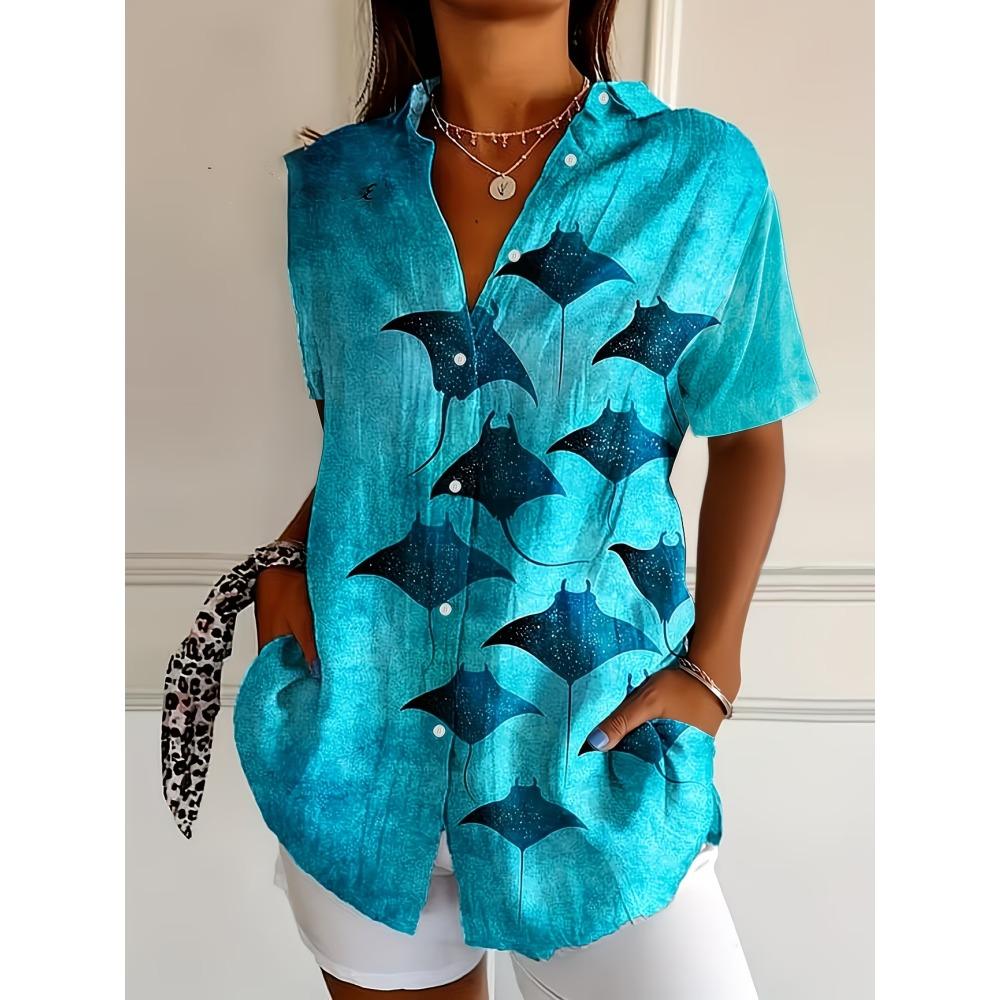 Simple and Personalized Cartoon Claw Print Women's Summer Collar Short Sleeved Shirt, Fashionable Daily Versatile Top