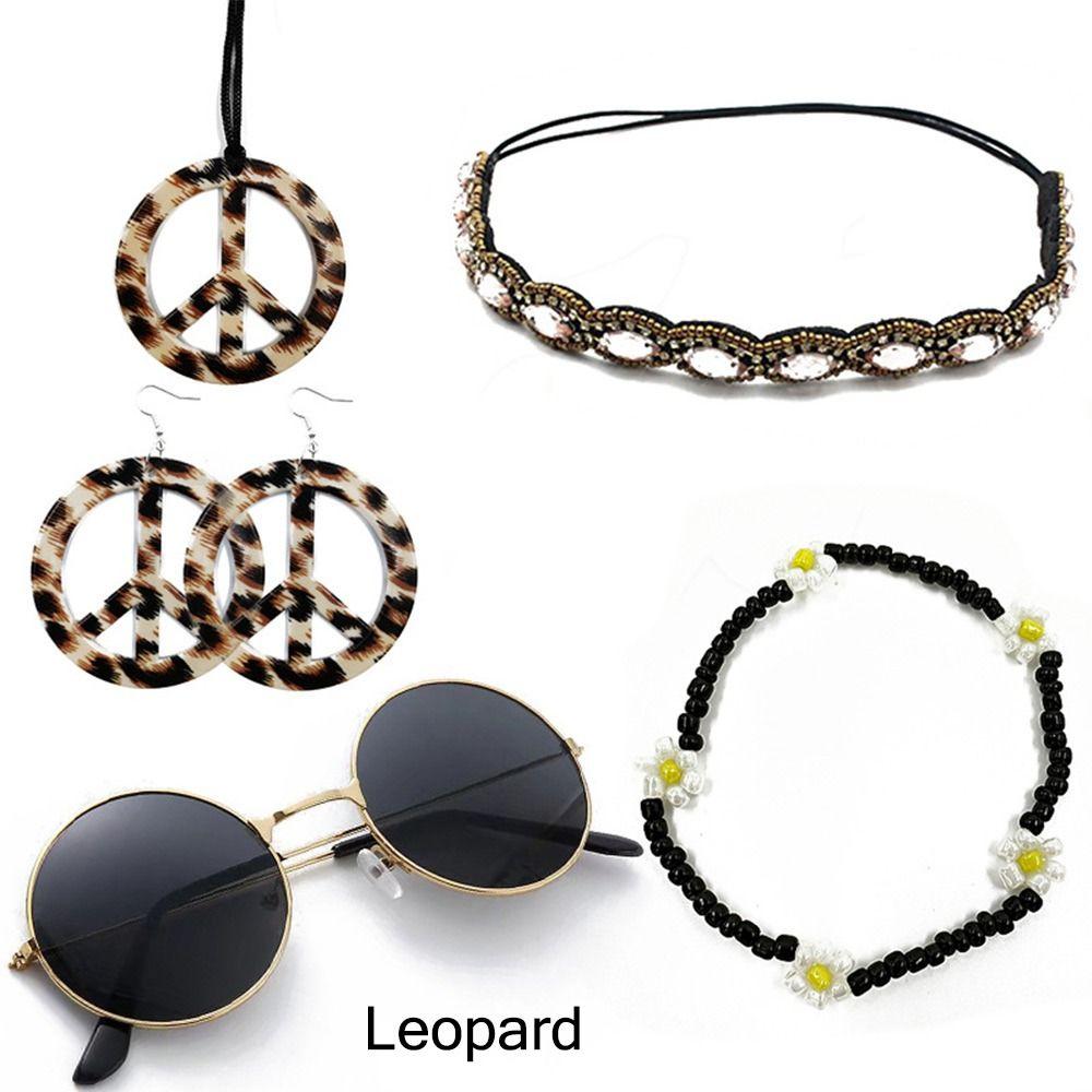 Boho Peace Sign Women's Hippie Costume Set 60's 70s Style Necklace Earrings  for Groovy Party Girls