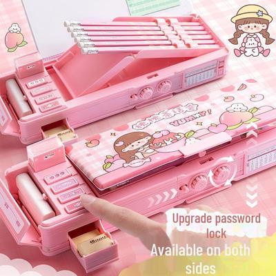High-Tech Multifunctional Double-Sided Pencil Case with Password Lock for Girls & Boys