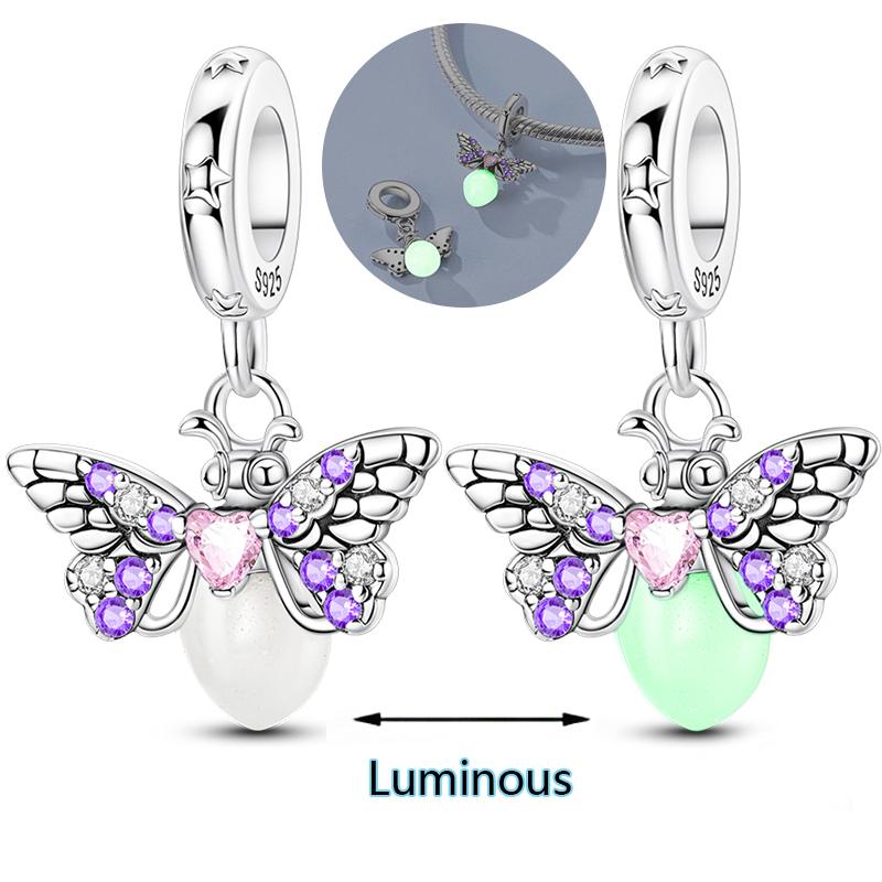 Letter Luminous Firefly Charms Copper Butterfly Dog Paw Pink Beads Fits Bracelet Necklace Diy Jewelry