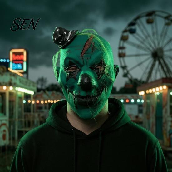 Comfortable Halloween Face Cushion Horror Latex Masque for Adults, Scary Clown Cosplay Prop, Creepy Breathable Masquerade Prop Full Head Hood Costume,
