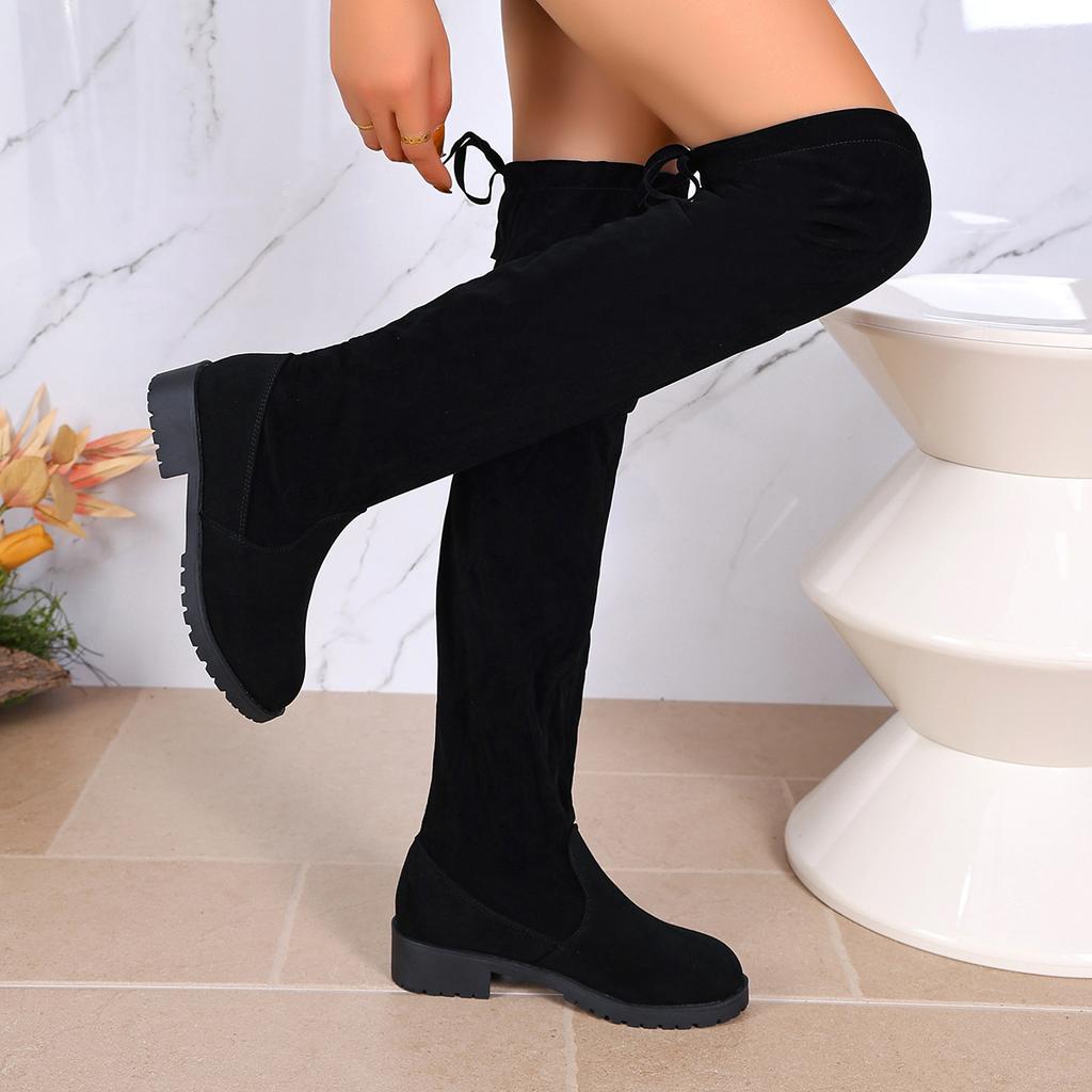 Autumn new boots over the knee thick heel low heel back lace-up boots women's shoes