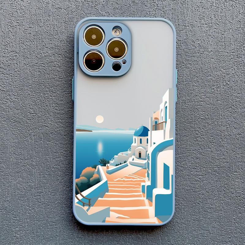 Urban Seaside Town Phone Case For iPhone 16 15 14 13 12 11 Pro Max Mini X XS XR SE 7 8 Plus Shockproof Matte Hard Cover Fundas