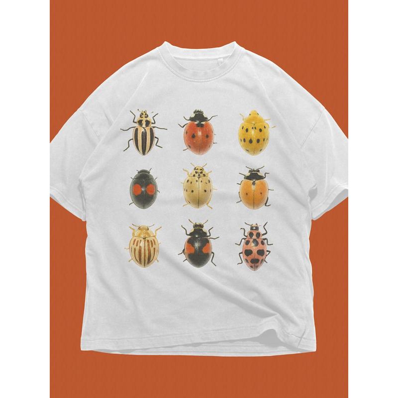 Ladybug Field Guide T Shirt Vintage Nature Botanical Insect Oversized Streetwear for Her Cute Girly