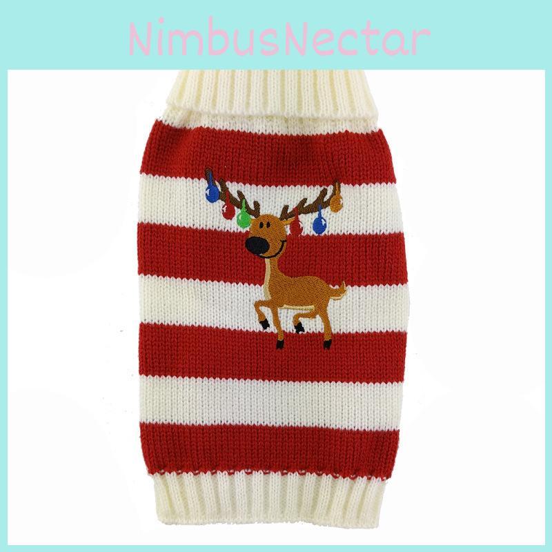 Puppy Pet Cat Dog Sweater Striped Knit Crocheted Christmas Reindeer Clothes Coat