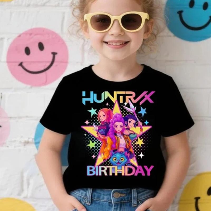 New Girls T Shirt Kpop Demon Hunters Children's T Shirt Birthday Short Sleeve Saja Kids Tee Top Girls Boys Family Clothing