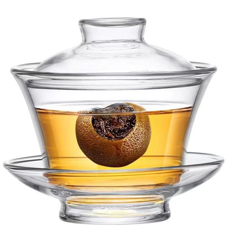

Large transparent glass cover bowl Sancai tea bowl teacup with cover single heat-resistant tea bowl thickened kung fu tea set