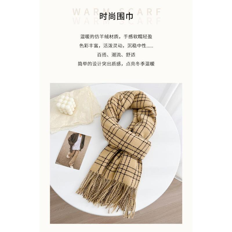 Korean Style Plaid Scarf Faux Cashmere Thick Warm Unisex Scarf