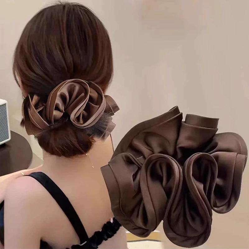 Übergroßes Satin Französisches Haar-Scrunchie für Damen Elastischer Pferdeschwanzhalter Stirnbänder Haarbänder Elastische Haaraccessoires
