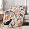 Thick, Soft and Fluffy Blanket Cute Cat and Floral Patterned Blanket Carriage-style Bedroom and Living Room Coverlet