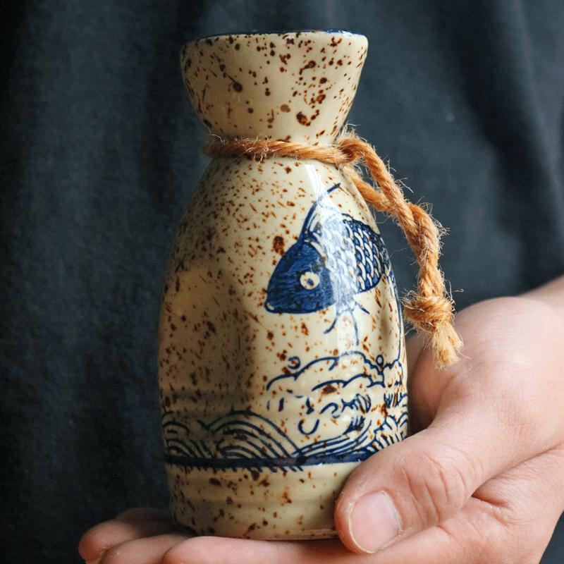 Creative Round Antique Handmade Hip Flask Set Ceramics Japanese Wine Flask Household Gift Bouteille Verre Kitchen Dining Bar