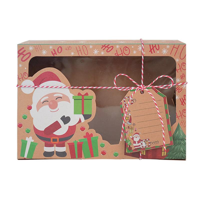 Christmas Candy Cookies Boxes Kraft Paper Gift Box Food Bakery Treat Boxes with Clear Window Navidad Decor Xmas Gift Bag Noel