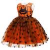 Halloween Bedrucktes Mesh-Kleid Kleid Hexenhut Pompon Dreiteiliges Set Mädchenkleid 936 Lieblingskleid für kleine Mädchen Kleider