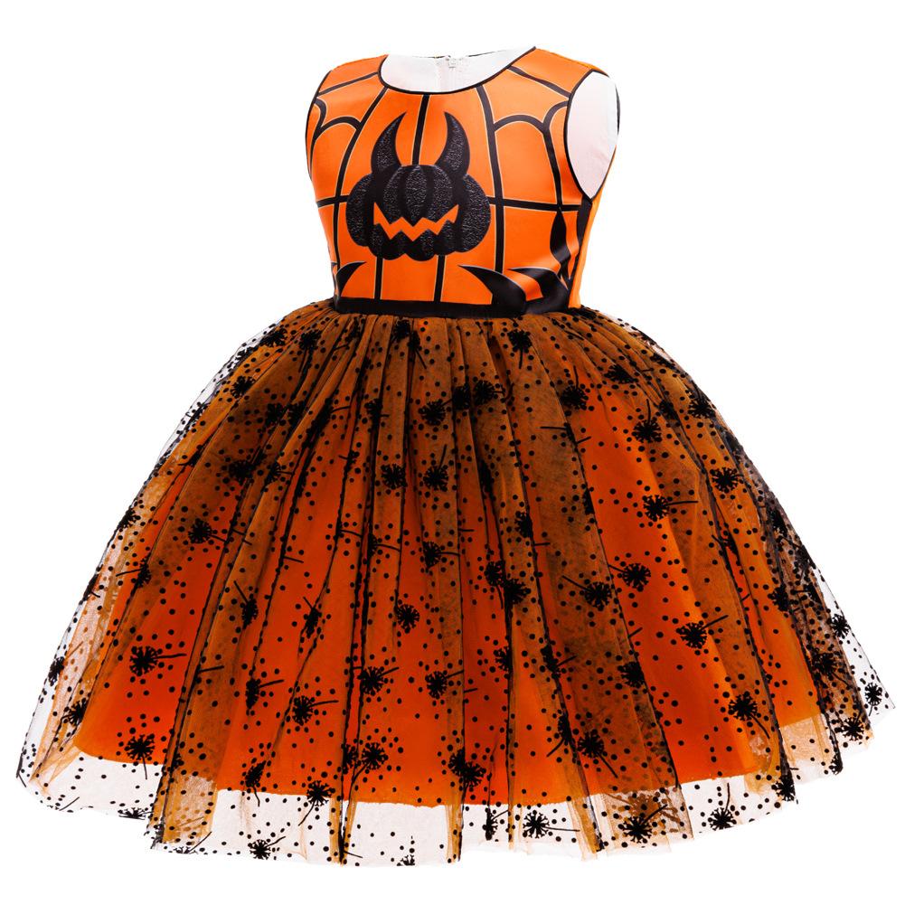 Halloween Bedrucktes Mesh-Kleid Kleid Hexenhut Pompon Dreiteiliges Set Mädchenkleid 936 Lieblingskleid für kleine Mädchen Kleider