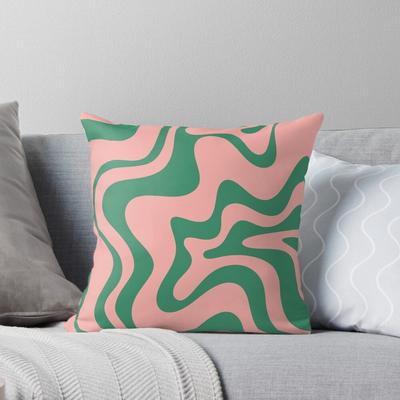 Liquid Swirl Contemporary Abstract Pattern In Pink and Green Throw Cushions & Pillows Without Core