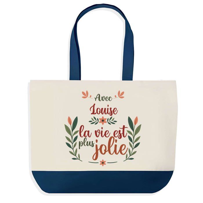 Sac shopping - PLANETEE - Louise - fond bleu - coton 40x45 cm - grand format