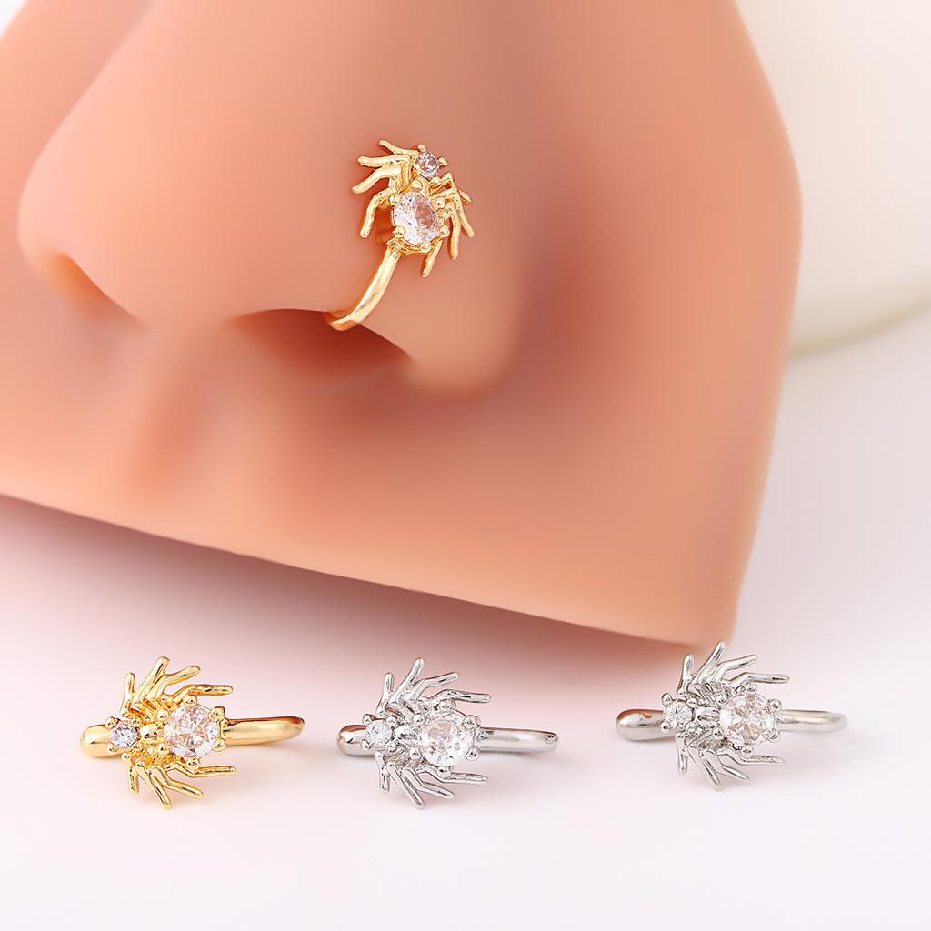 Bezbolestný Piercing Pavoučí Nosní Klip Měděný Mikro-Vykládaný Zirkon Kreativní Piercing do Nosu Osobnostní Niche Pavoučí Nosní Dekorace